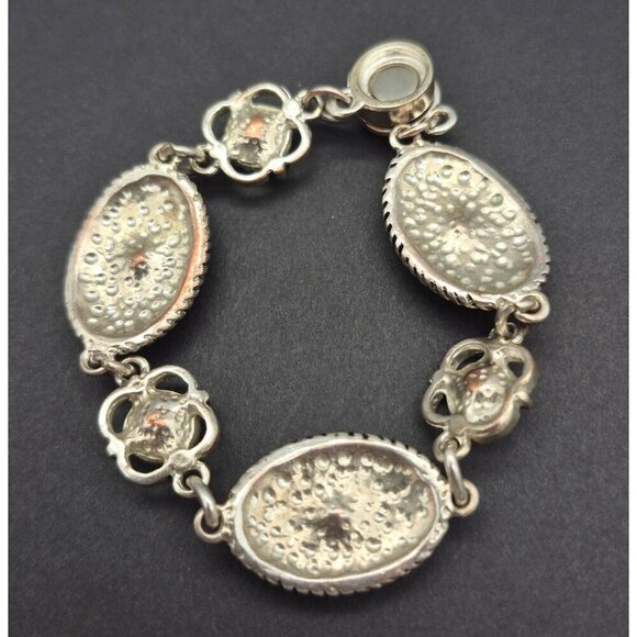 Silver Tone & Ice Blue Bracelet Western Style Details Magnetic Clasp 7.5" - Picture 7 of 7